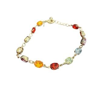 Avon Kasia Goldtone Tennis Bracelet with Red, Orange, and Blue Accents NIB
